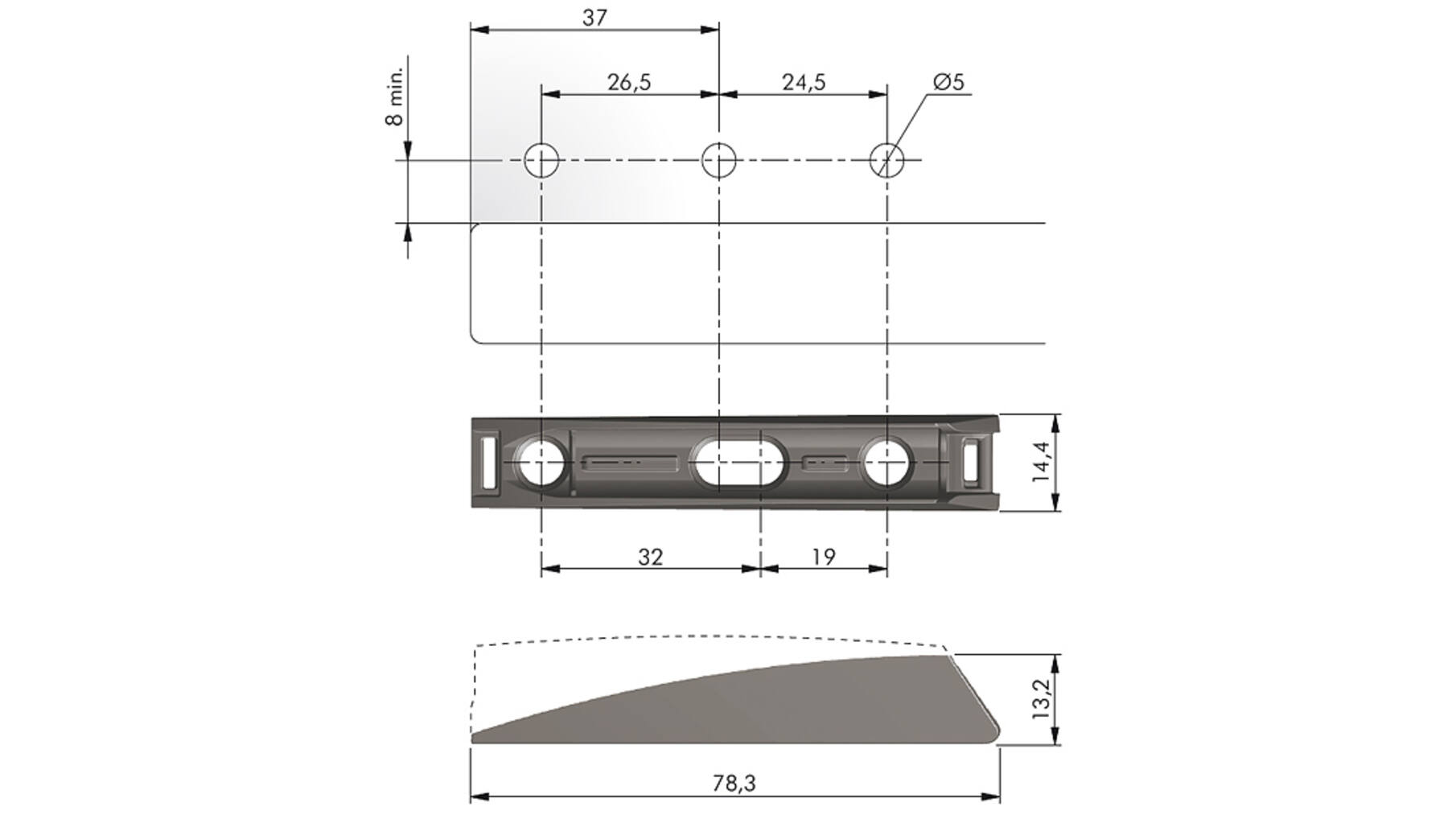 K push Tech basis, voor euroschroeven, wit, L= 78.4mm