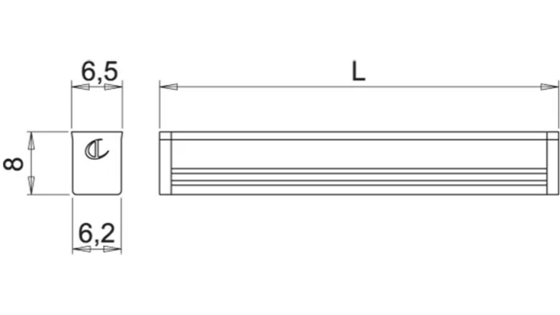 APEX86 8x6mm zonder eindkapjes inbouw profiel lengte: