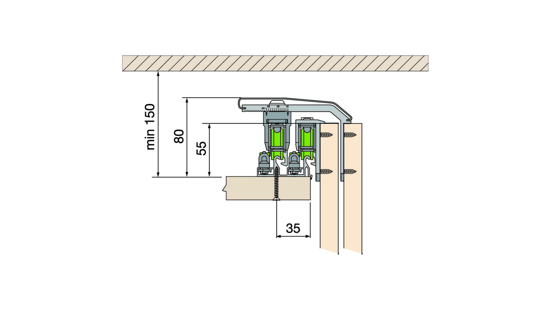 Ocean 1 boven looprail lengte 3500mm