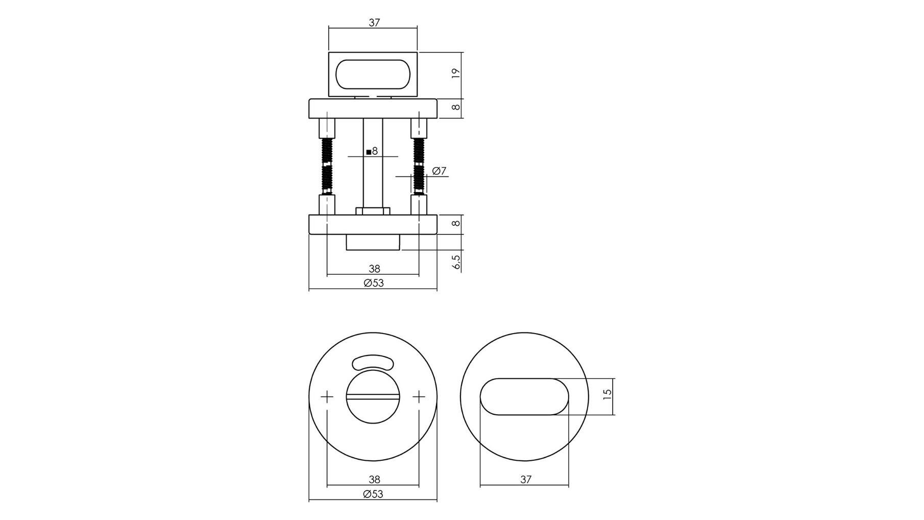 Rozet met toilet-/badkamersluiting ø53x8mm