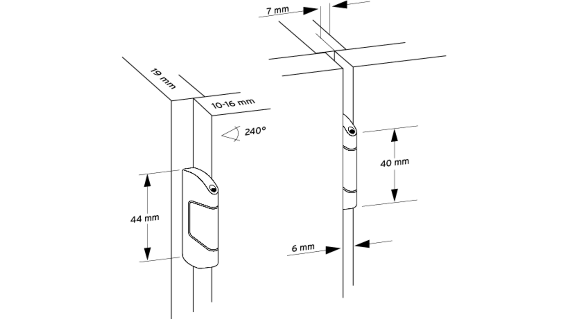 Scharnier voor volkern deur 1/2 opleg 7mm, deurdikte 10-13mm