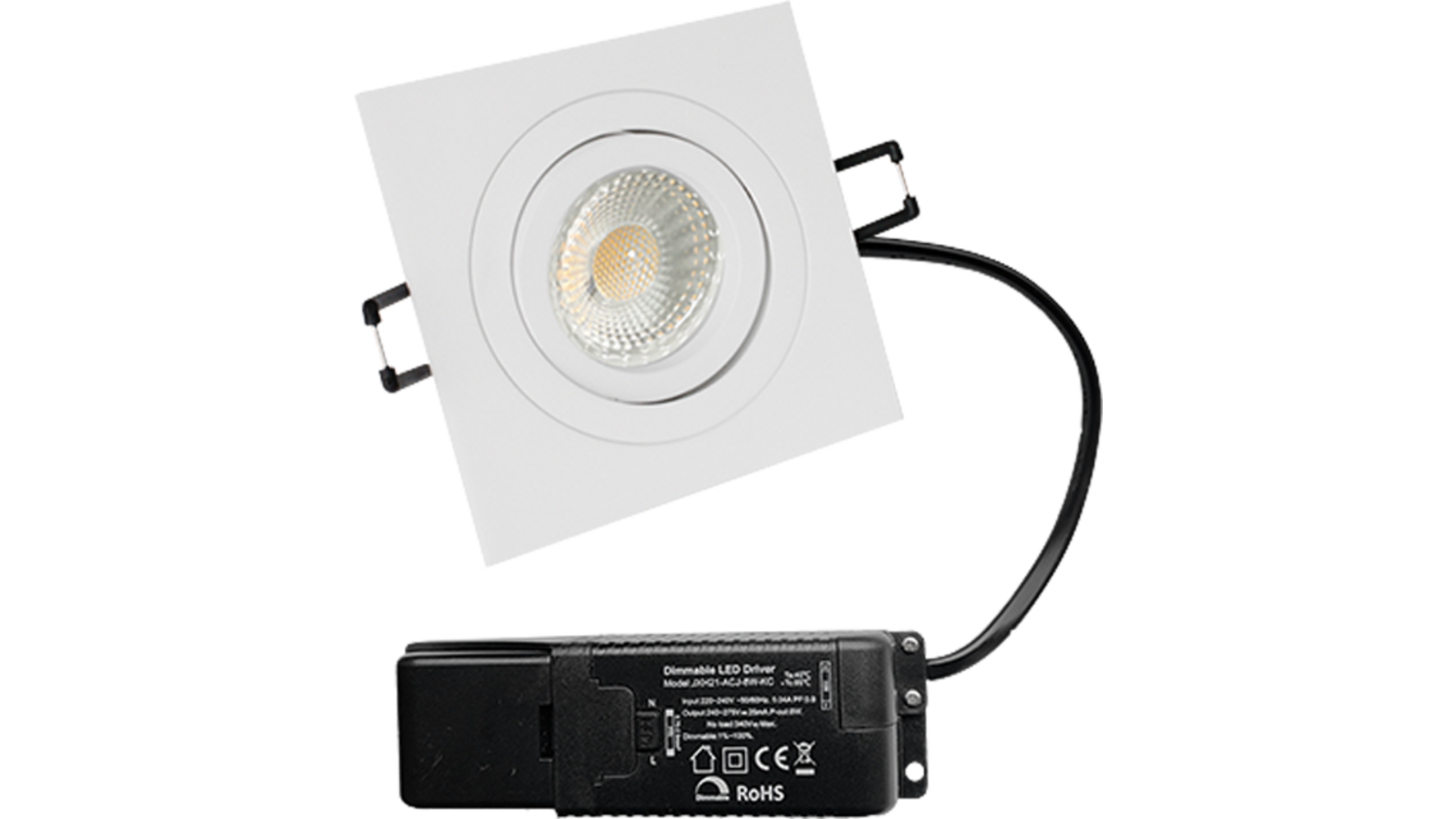 Smooth kantelbare inbouwspot Vierk. wit + Triac driver