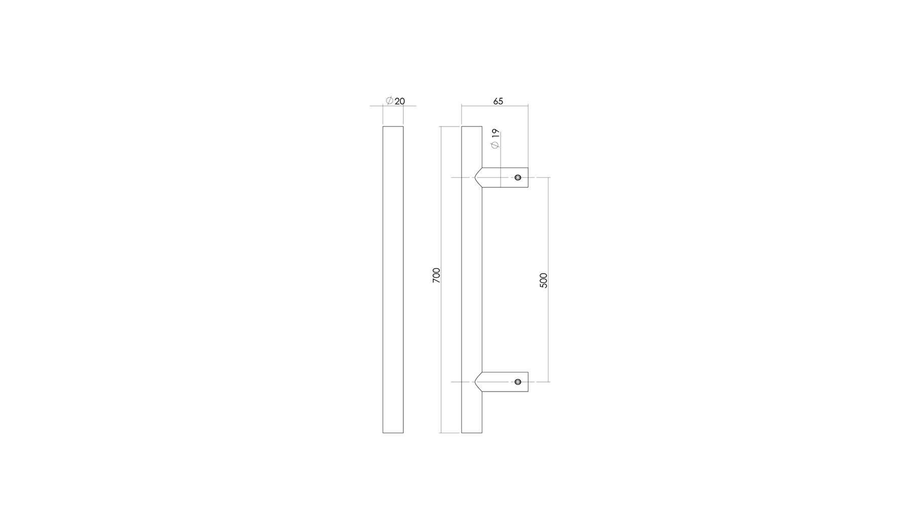 Deurgreep T-model ø20mm 700mm mat zwart