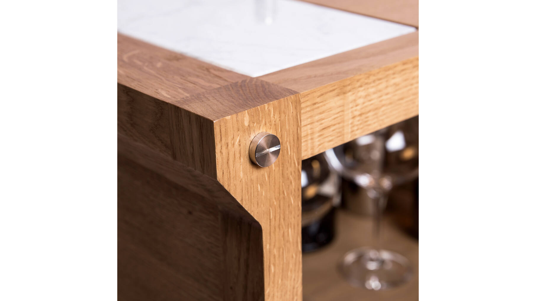 The Popstar Bar/Natural Oak/Steel/White Marble/Black