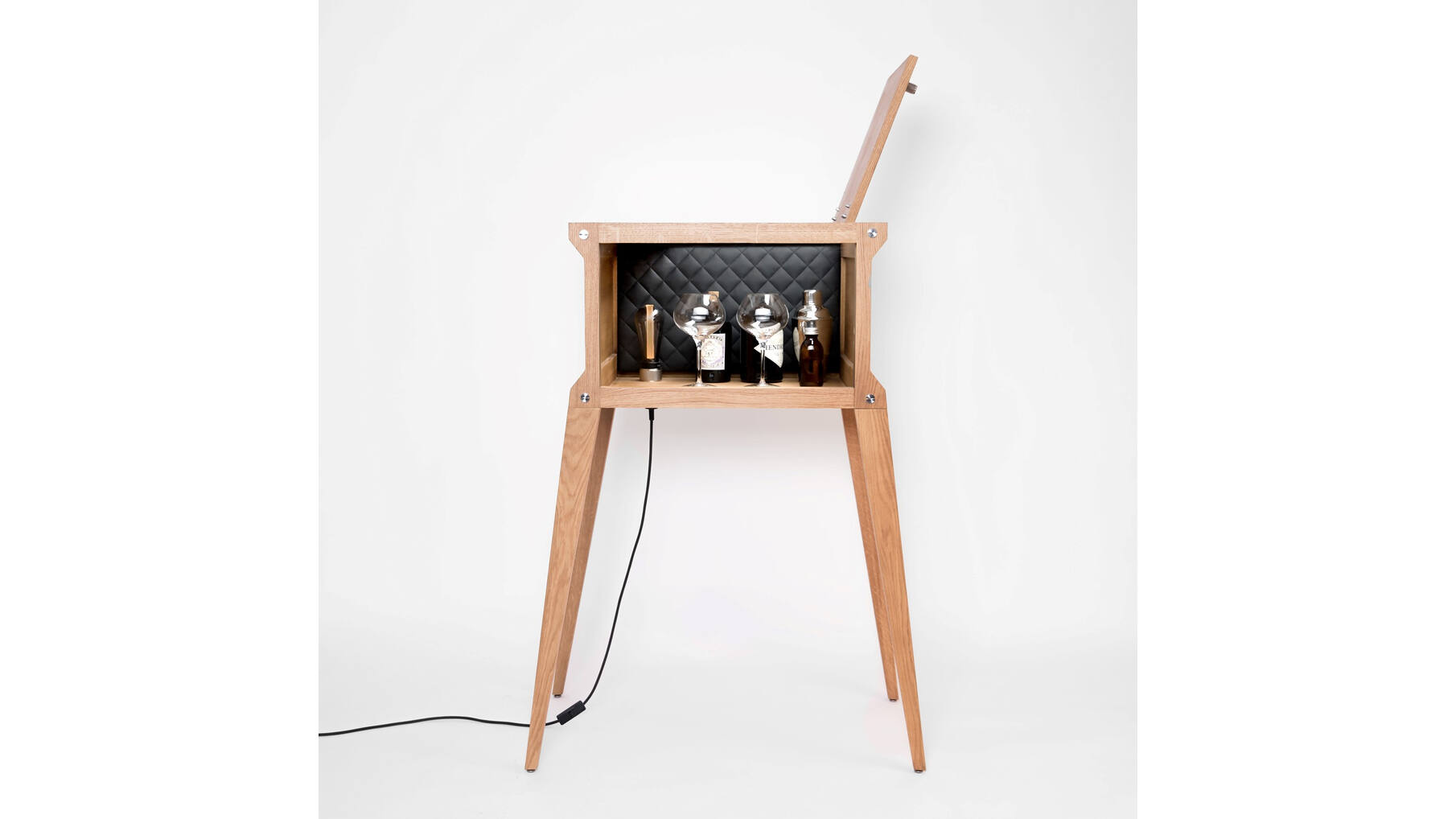 The Popstar Bar/Natural Oak/Steel/White Marble/Black