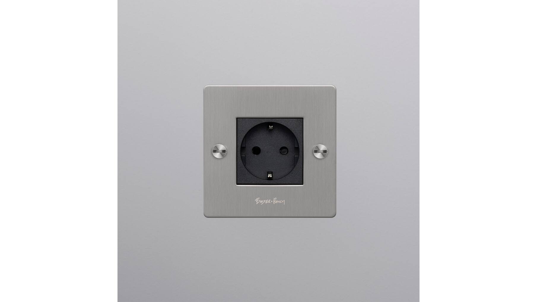 EU 1G Socket/Schuko Type F/w/ B+P Logo/Steel