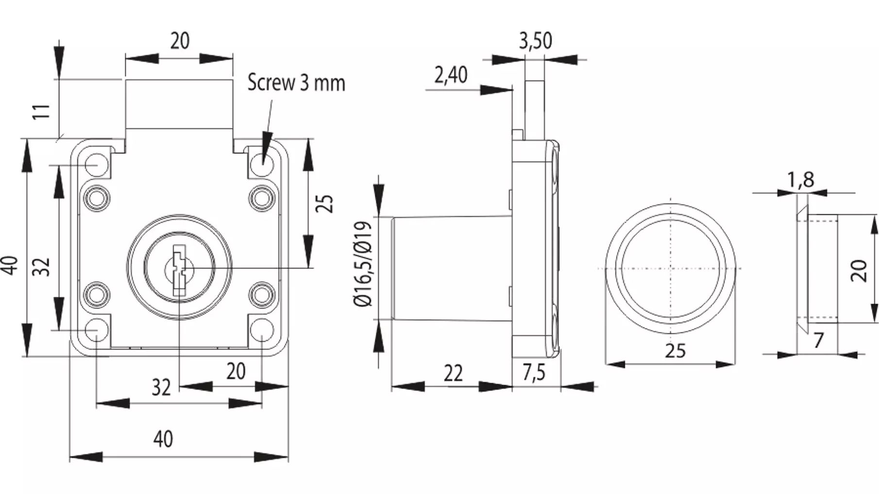 Oplegslot 850 sluiting KA E03, vernikkeld, cilinder vast