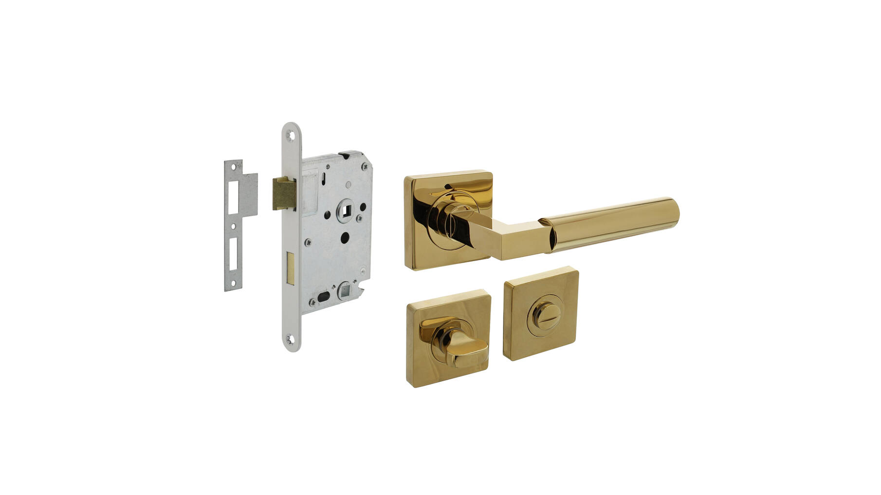 Deurbeslag set toiletslot 63/8mm+deurkruk Bau-stil+WC-sl.