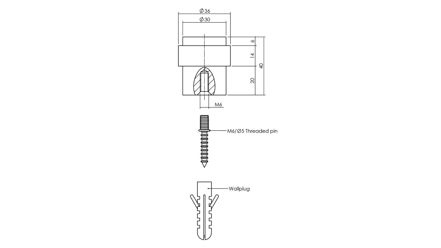 Deurstop Vloermontage ø30x40mm zwart
