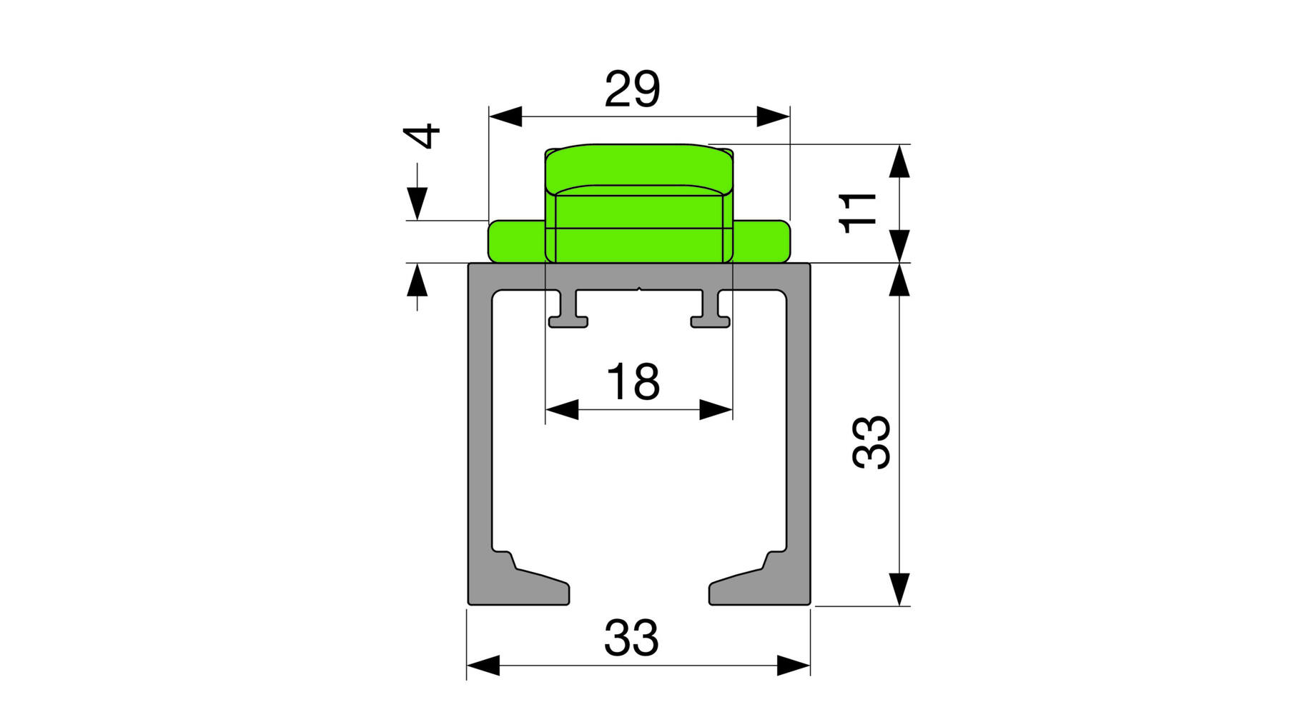 Spaceship Pocket bovenrail, lengte 2050mm, aluminium