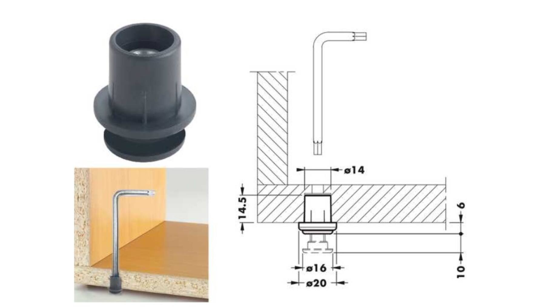 Stelvoet 304 zwart diameter 14mm