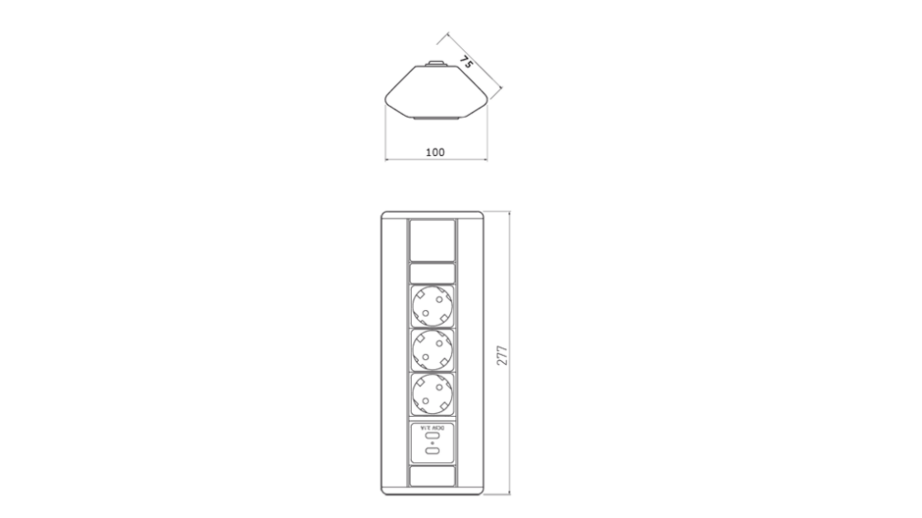 Energie hoekzuil aluminium/zwart 3-voudig wcd + 2x USB lader