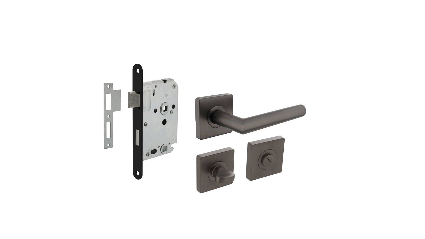 Deurbeslag set toiletslot 63/8mm zwart met deurkruk Bastian