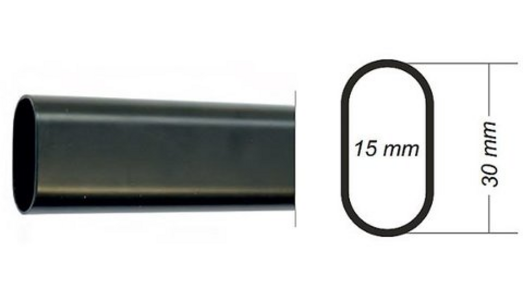 Roede 30x15mm zwart, lengte 1900mm, dikte 0.8mm