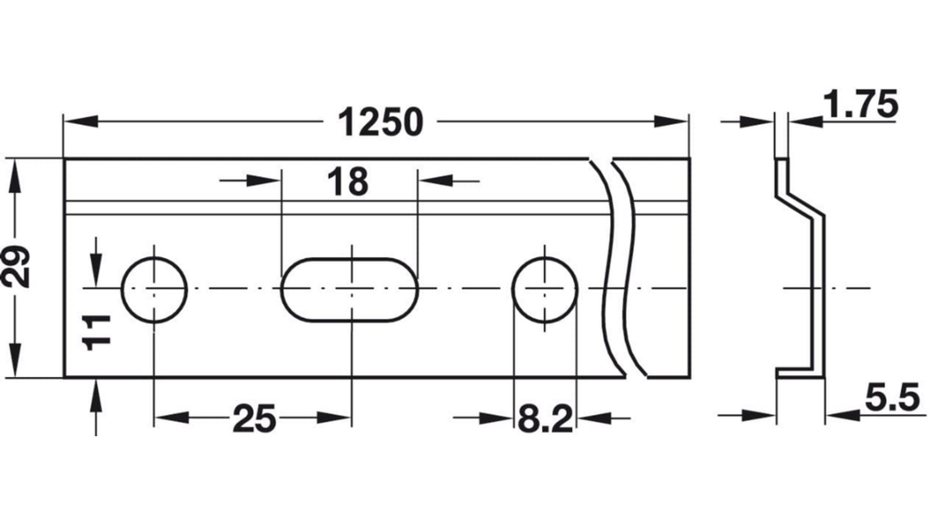 Ophangrail 2000mm voor kastophangers, dikte 1.75mm