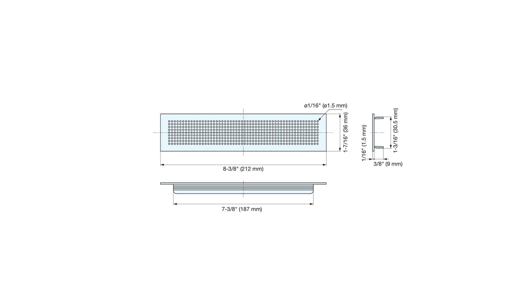Luchtrooster aluminium mat zwart 210x36mm