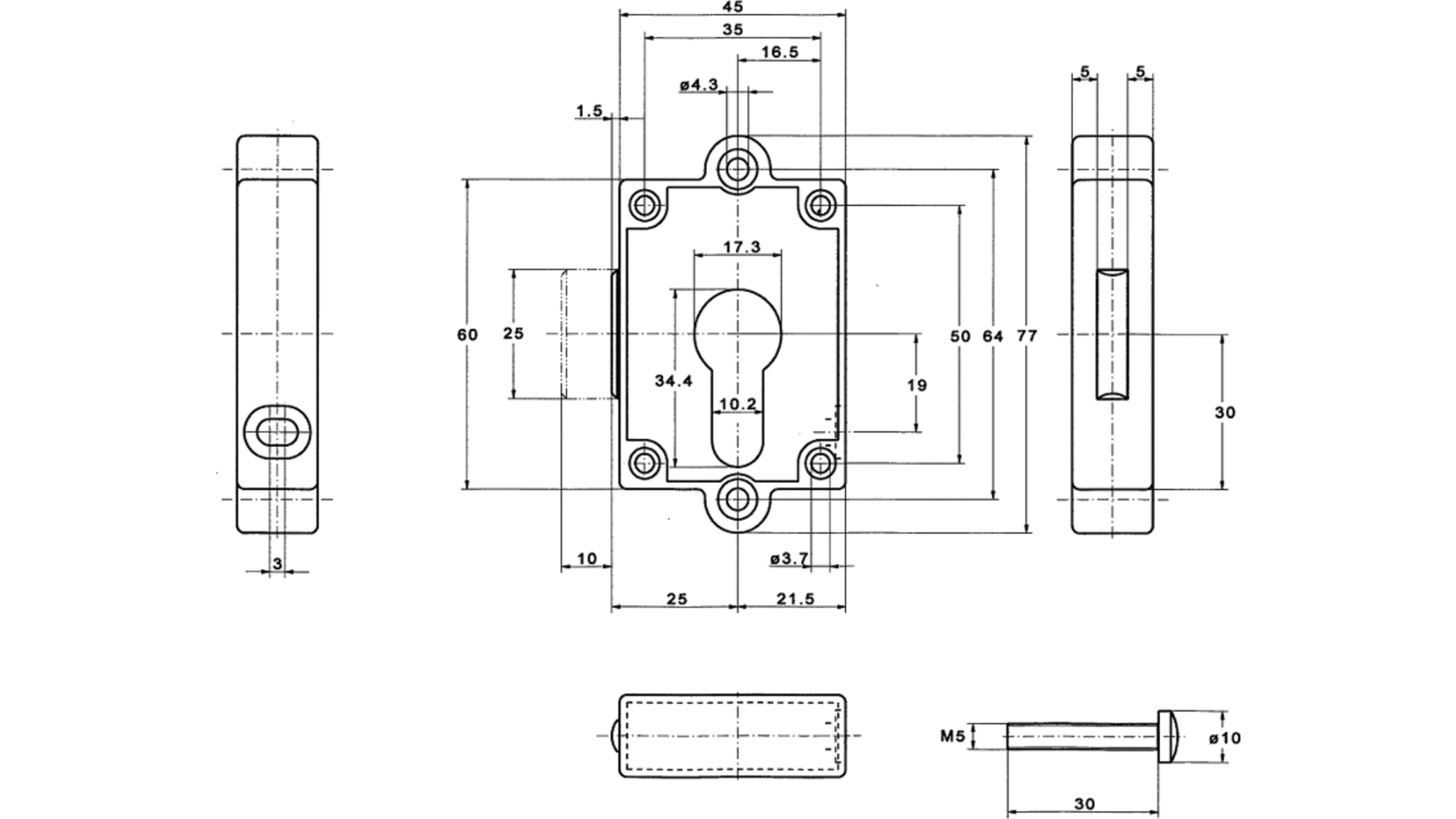 Oplegslot  25mm voor profielcilinder, met schroefogen