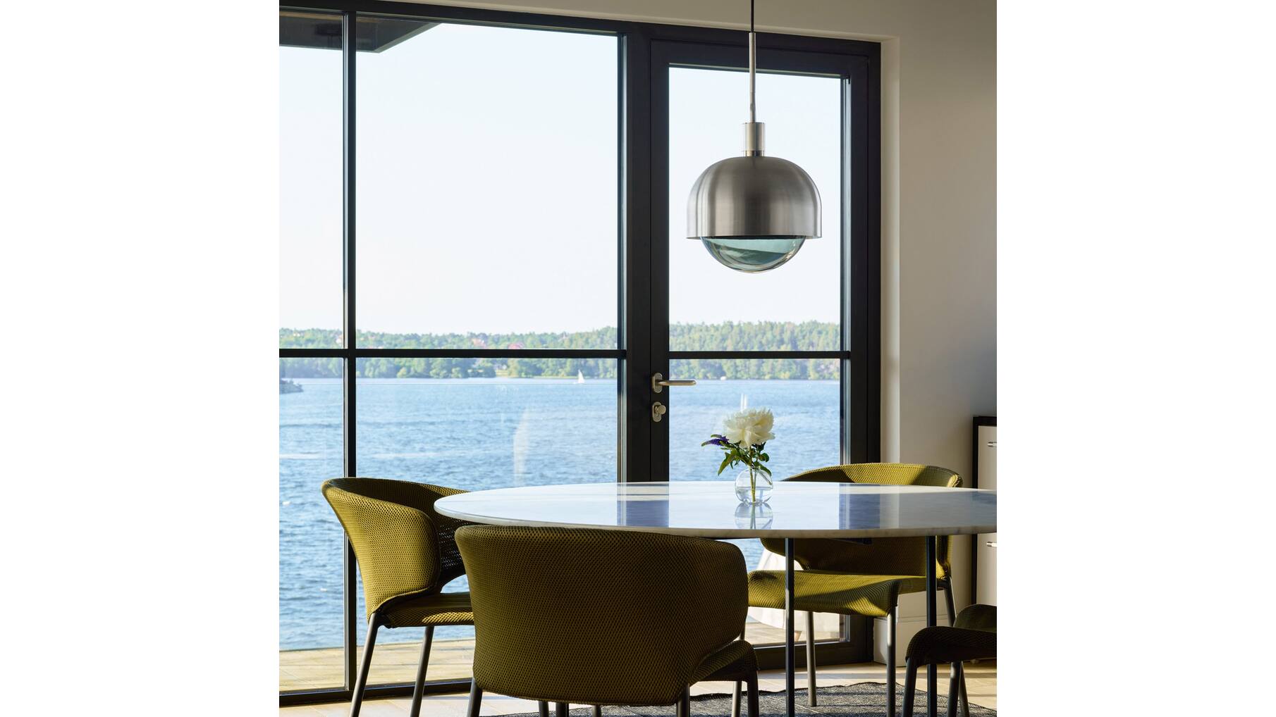 Forked Pendant/Steel/Large Steel Shade/Large Smoked Gl