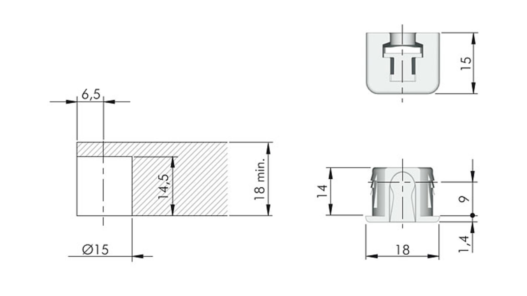 Plankdrager Flipper wit, kliksysteem, voor 18mm hout