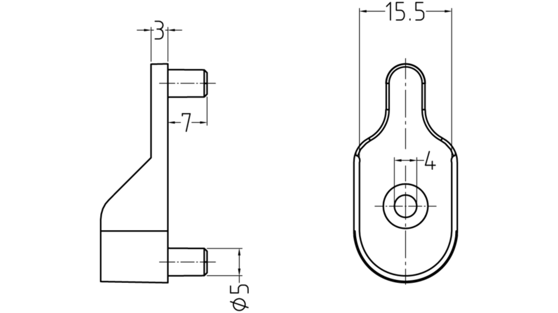 Roedehouder vernikkeld, met 2 duvels 5mm, voor roede 30x15mm