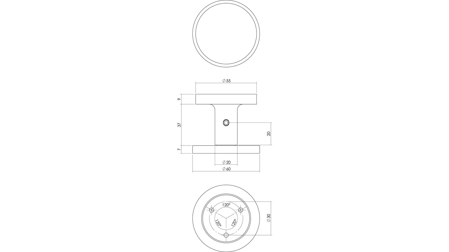 Voordeurknop rond ø55mm eenzijdige montage aluminium