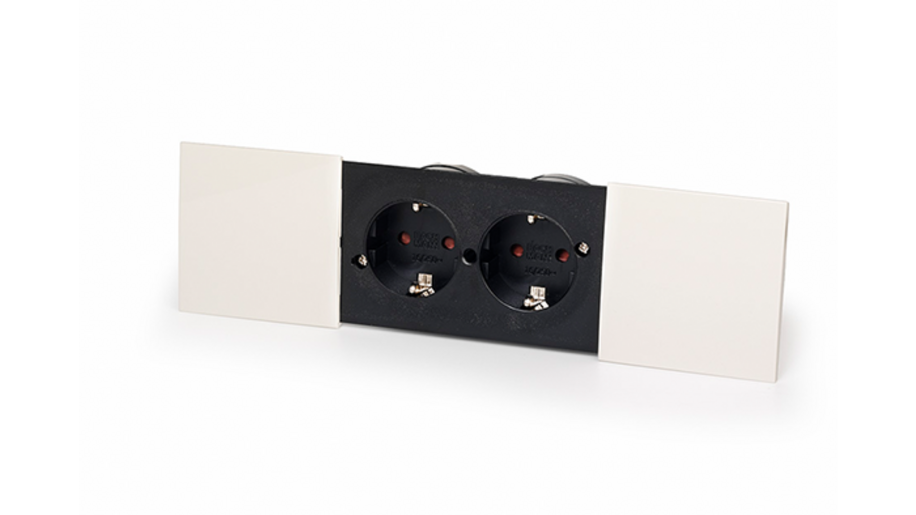 DUE inbouw Dubbel stopcontact met witte schuifdeksels