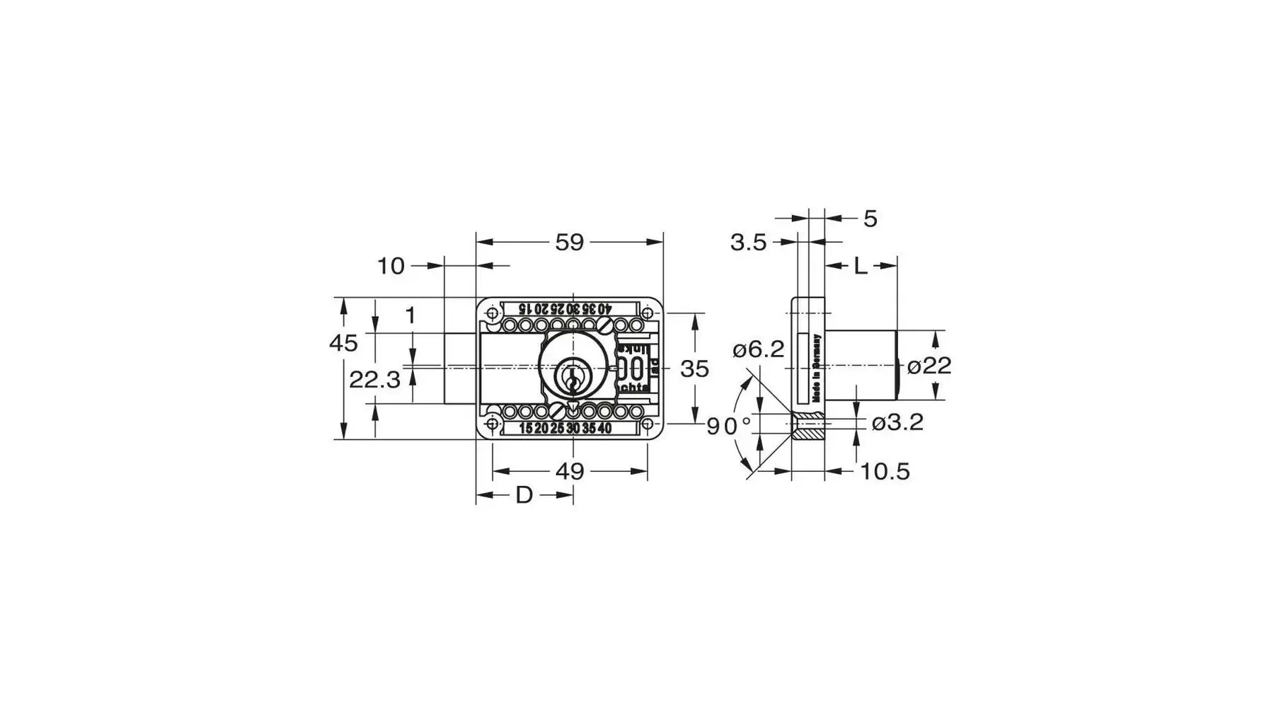 Oplegslot cil.  glans messing BN 0101, cilinderlengte 26,5mm
