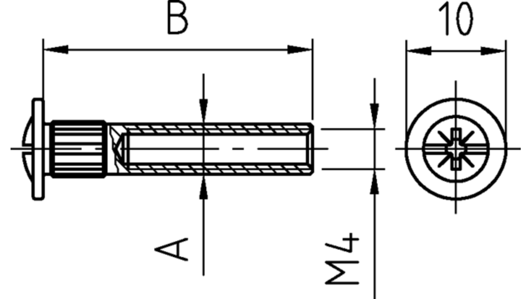 Verbindingshuls M4, met kop vernikkeld, 27mm lang onder kop
