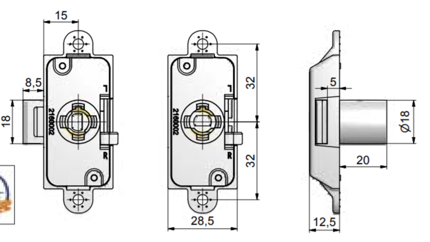 Oplegslot P2 vernikkeld penmaat 25mm links en rechts