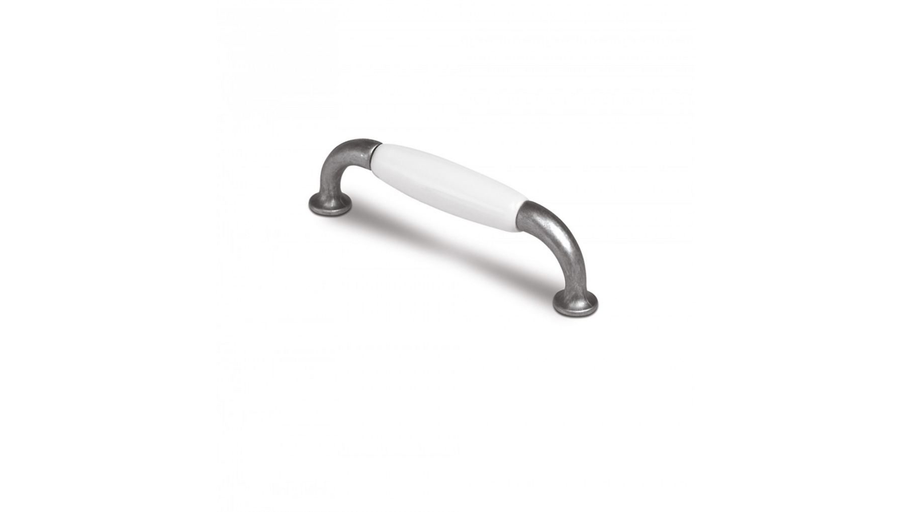 Greep wit porselein 110x15mm, hartmaat 96mm, voetjes oud tin
