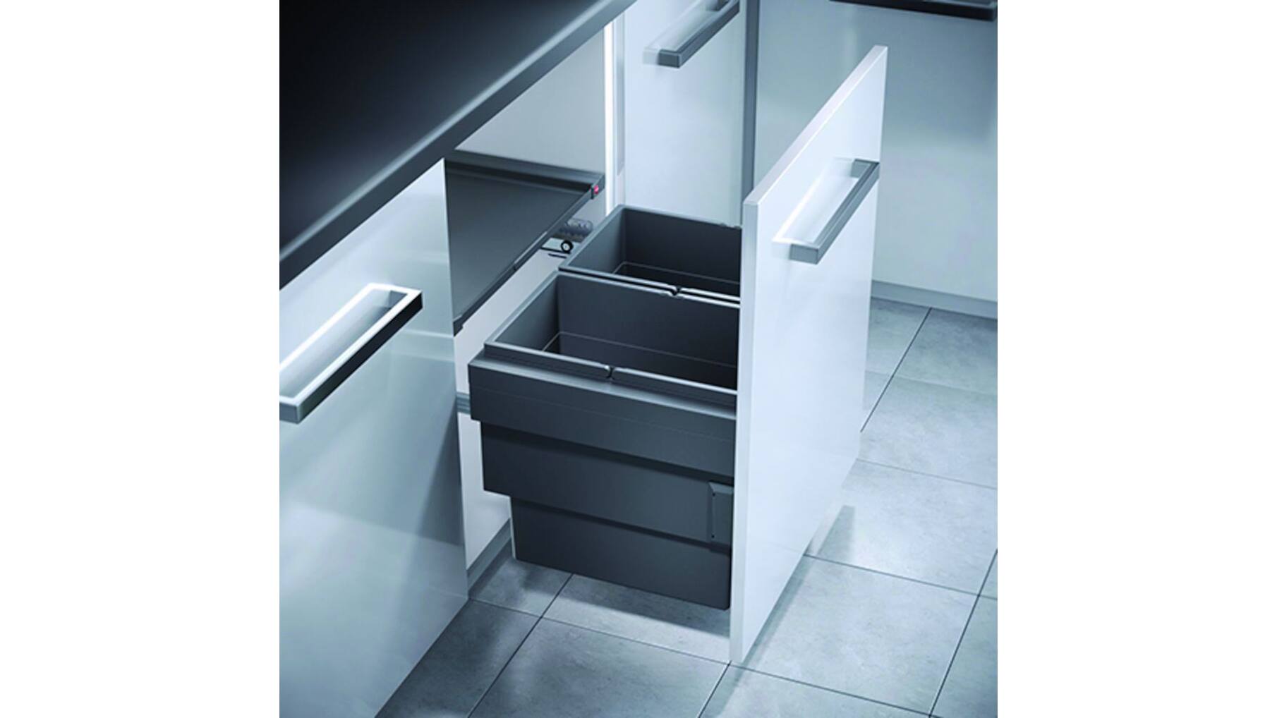 Afvalsysteem 56L (2x28L) donkergrijs met softclose geleiders