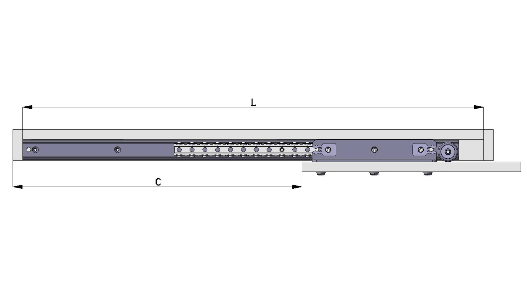 SURF Geleider voor keukentop LAAG, lengte 600mm, 363mm uit-