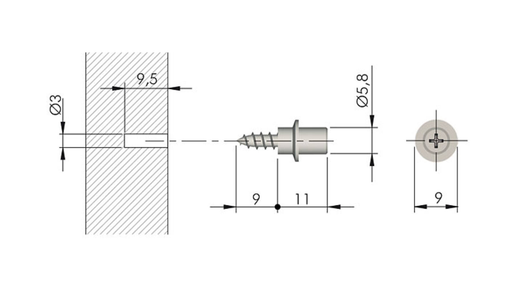 Pen verzinkt voor Flipper, diameter 3mm x 9mm lang