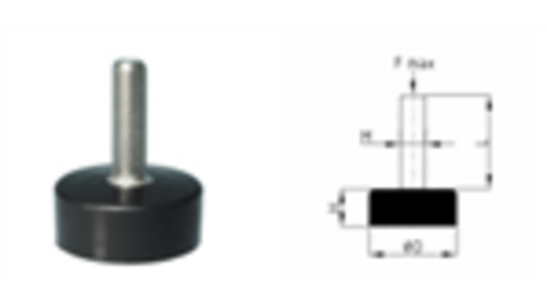Stelvoet GFB 30, draad M10x25mm RVSA2, rubberen voet 30mm
