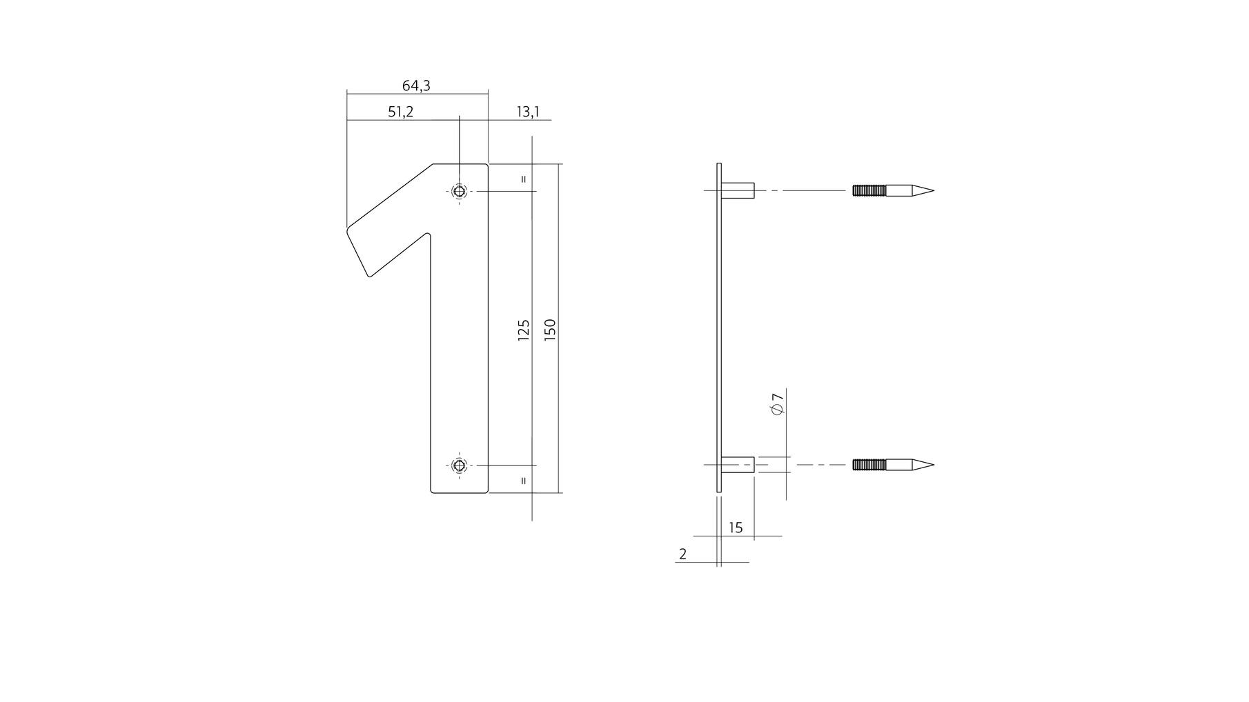 Huisnummer 1 150x2mm RVS geborsteld