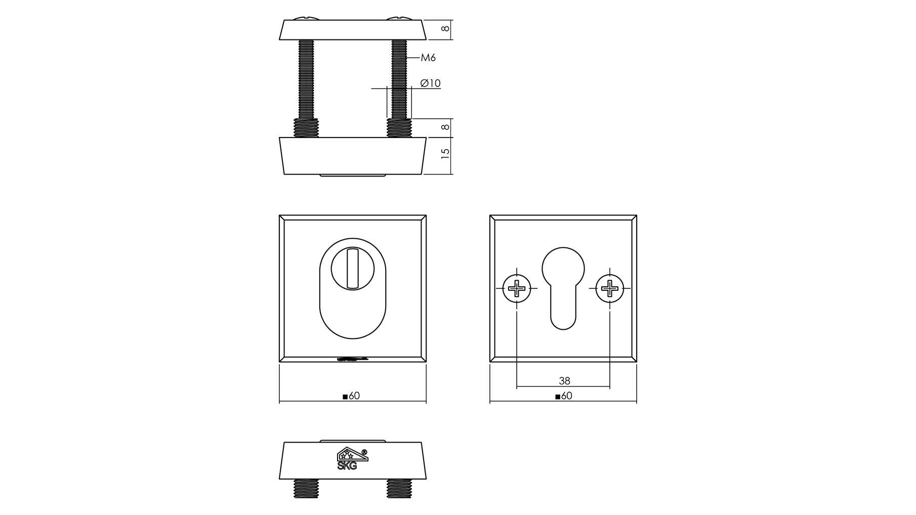 Veiligheidsrozet SKG3 vierkant+kerntrekbev. aluminium