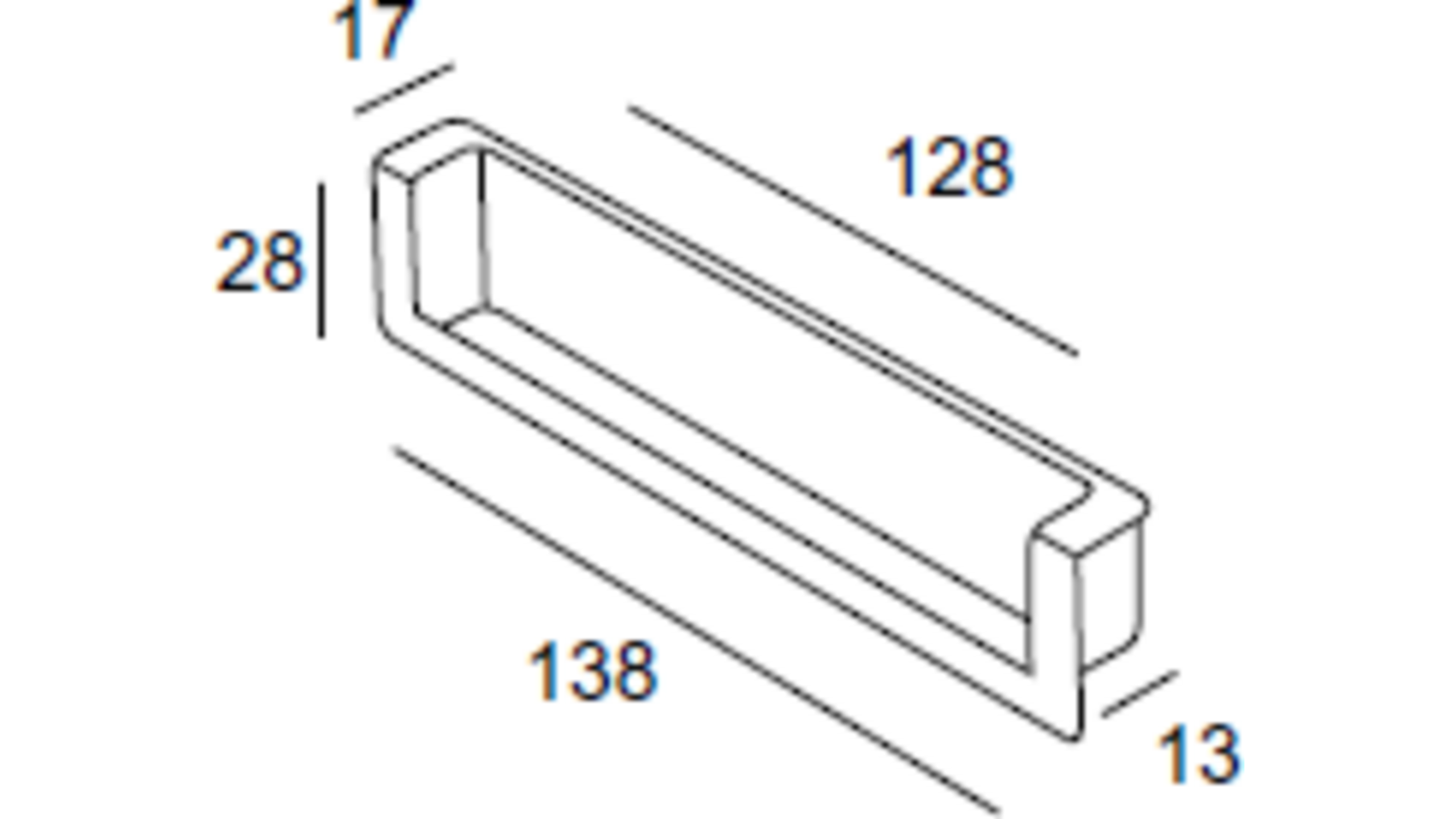 Inlaatgreep 138x28x28x17mm mat zwart, hartmaat 128mm, 30 st.