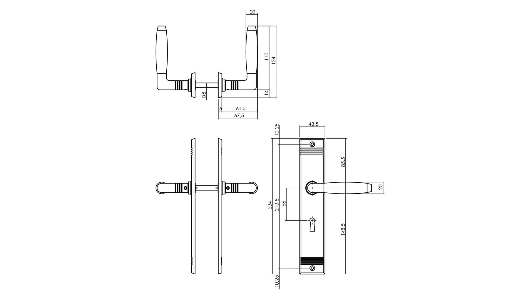 Deurkruk Ton Basic met schild sleutelgat 56mm nikkel mat