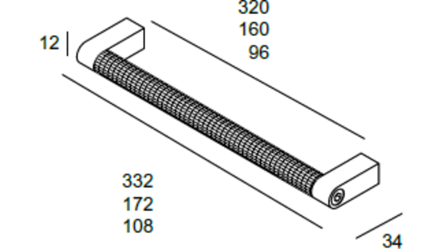 Greep 332x34x12 mm RVS stang, hartmaat 320mm, VE=4 stuks