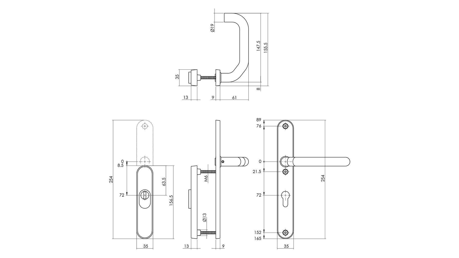 VD-beslag ovaal SKG3 PC 72mm+kerntrekbev. RVS geborsteld