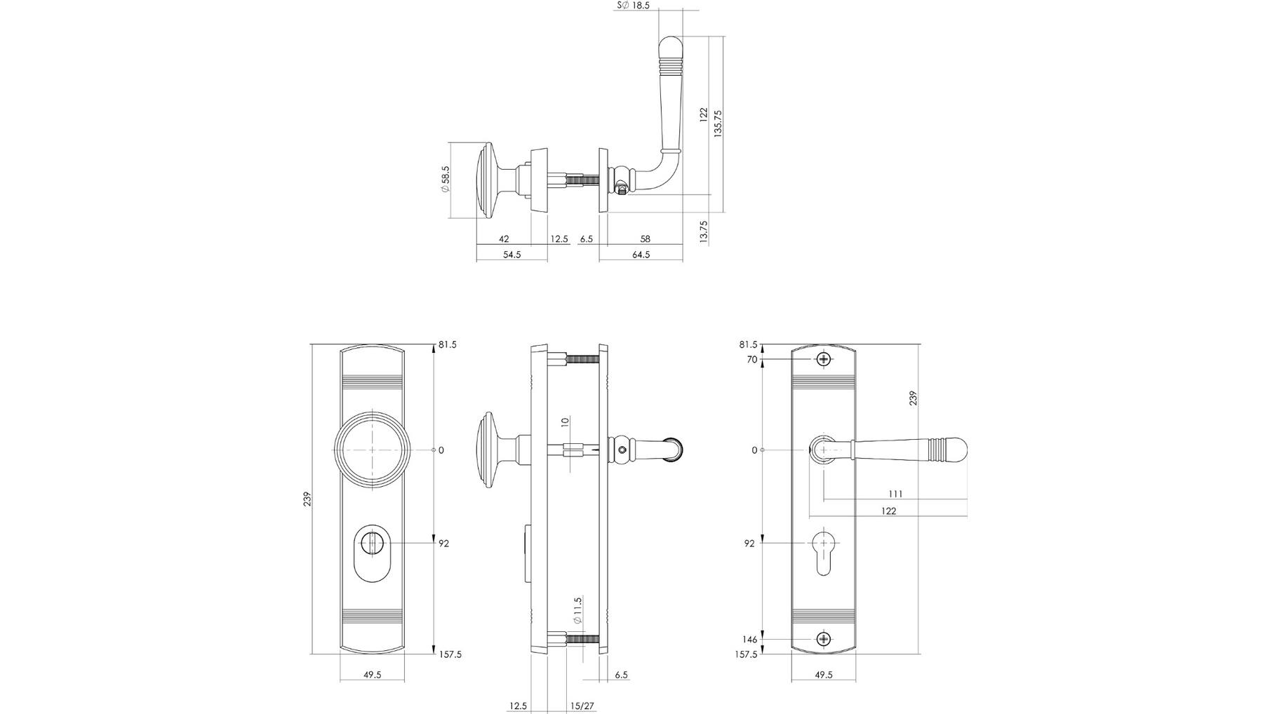 VD-beslag Helena knop/kruk PC 92mm+kerntrekbev. mat zwart