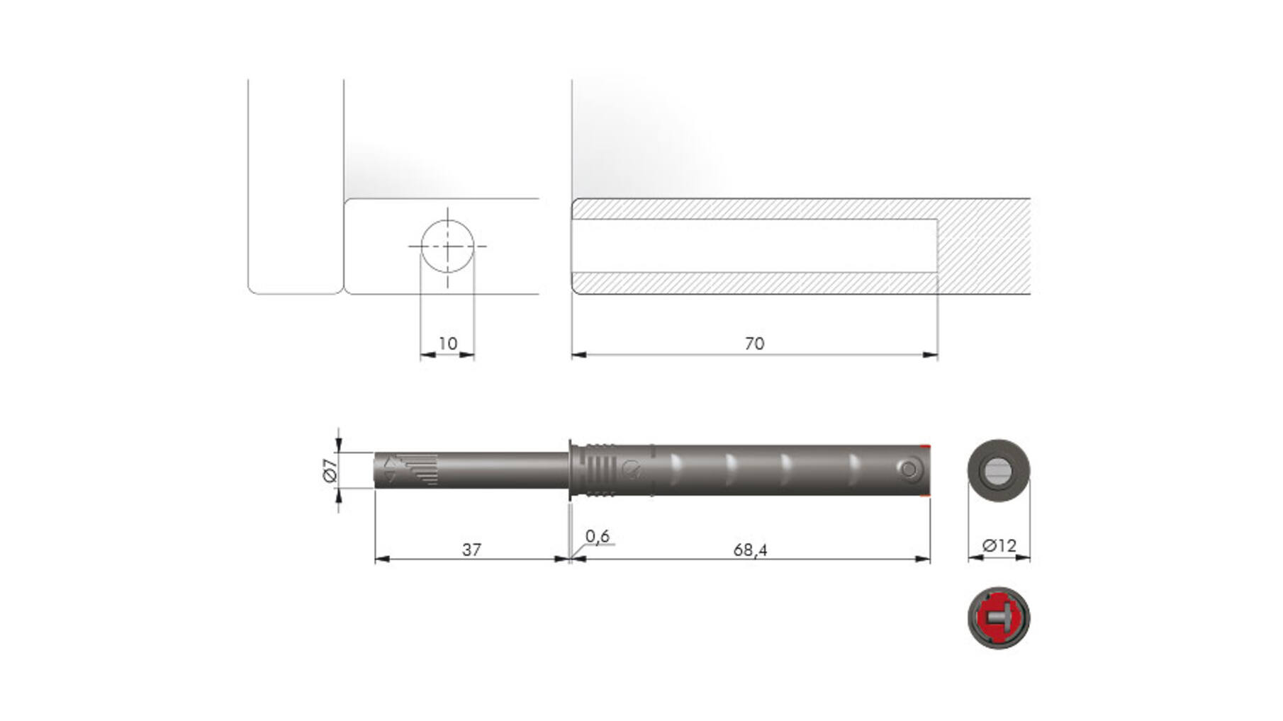 K Push Tech, lang, STRONG, wit, magneet, slag 37mm
