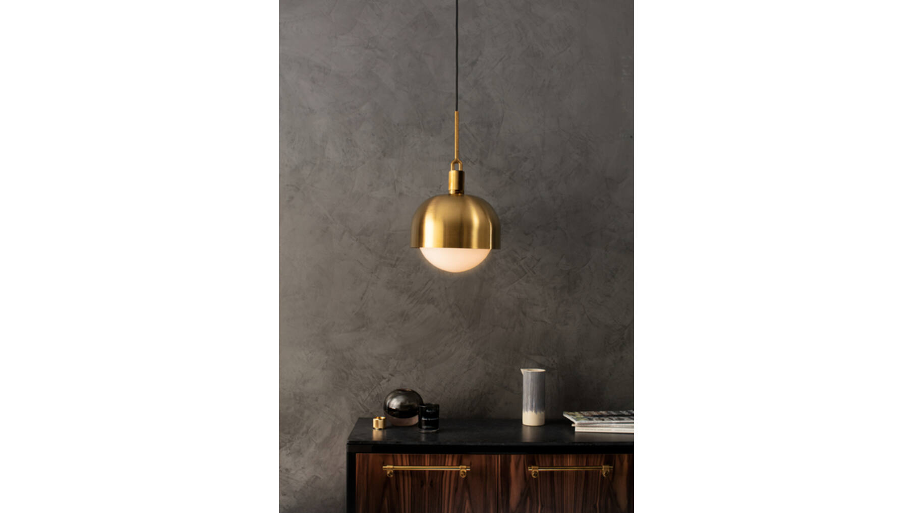 Forked Pendant/Brass/Large Brass Shade/Large Opal Glob
