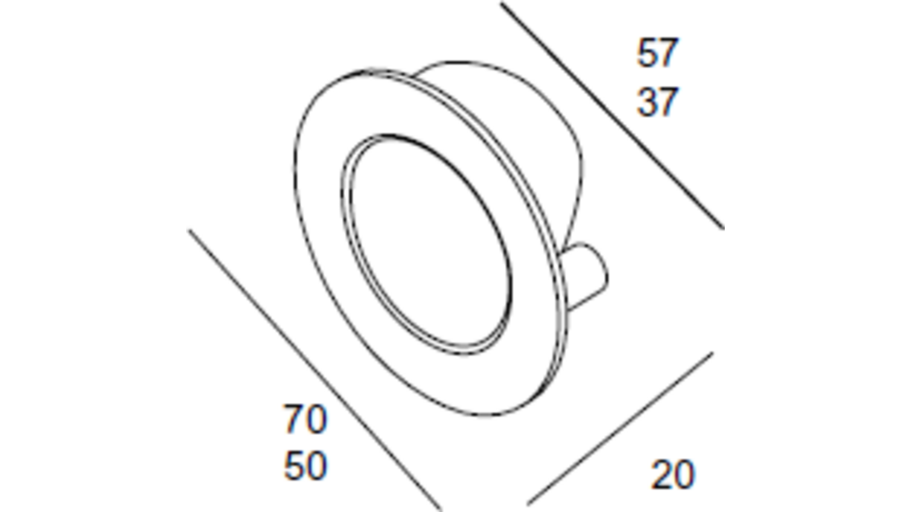 Komgreep rond 50mm mat metallic aluminium, boring 37mm