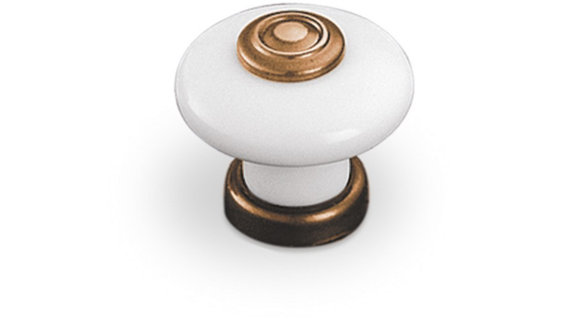 Knop wit porselein met gebronsde voet, diameter knop 30mm