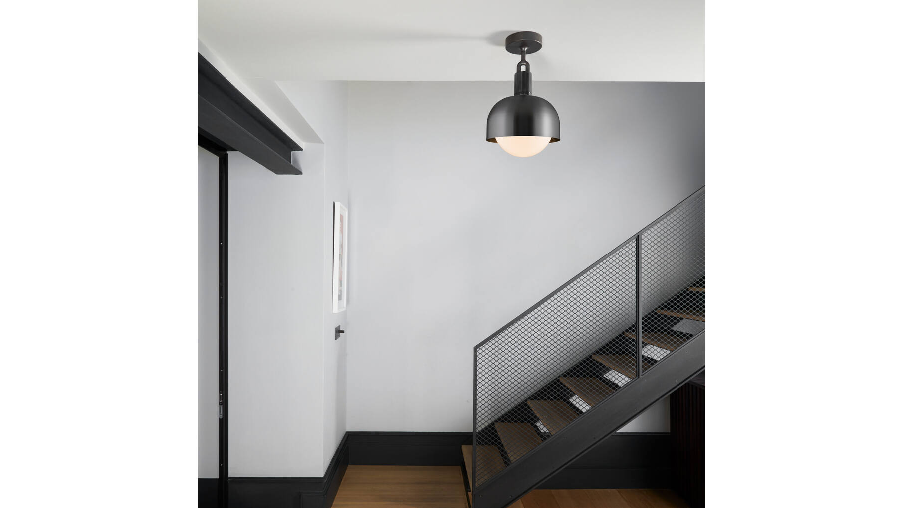 Forked Ceiling/Steel/Large Steel Shade/Large Smoked Gl