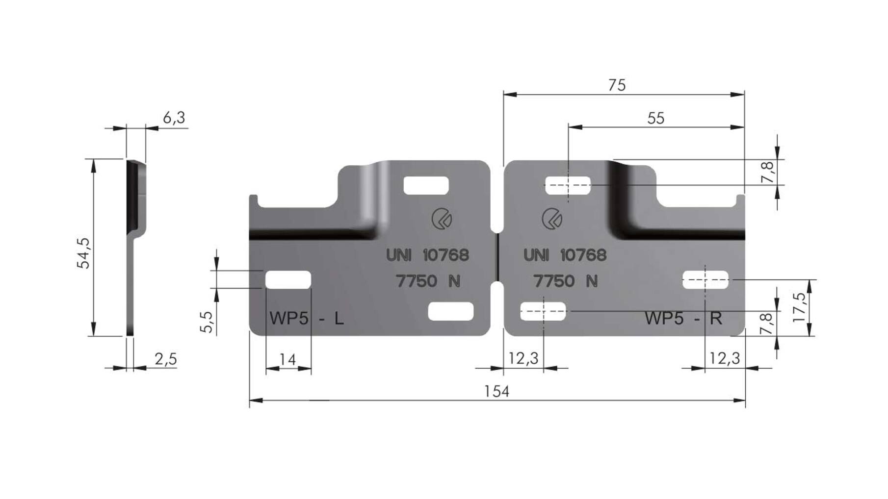 Ophangplaat WP5 DEELBAAR verzinkt, voor kastophangers