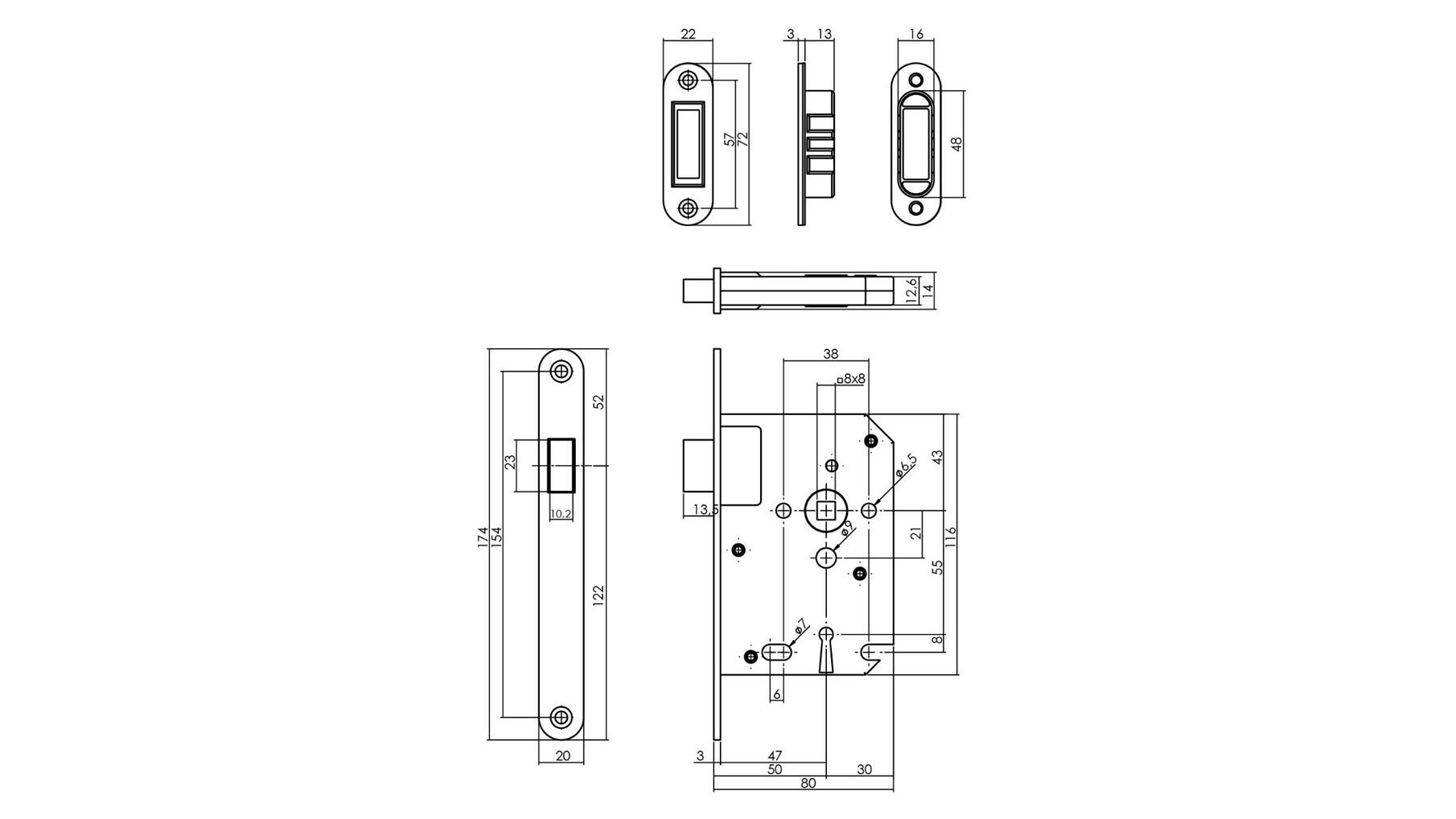 Woningbouw magneet klavier dag- en nachtslot 55mm
