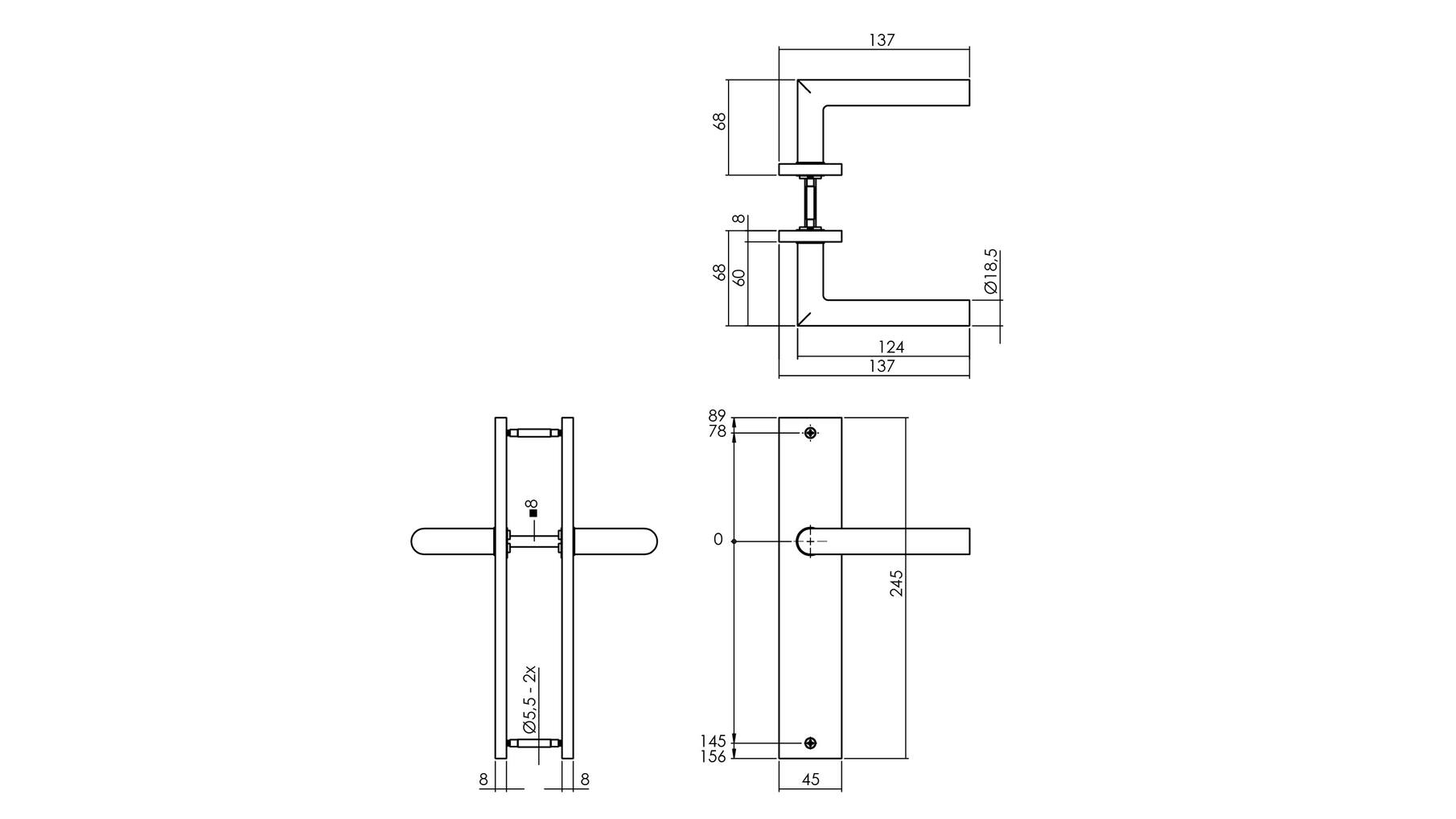 Deurkruk Bastian op schild 245x45mm blind antracietgrijs