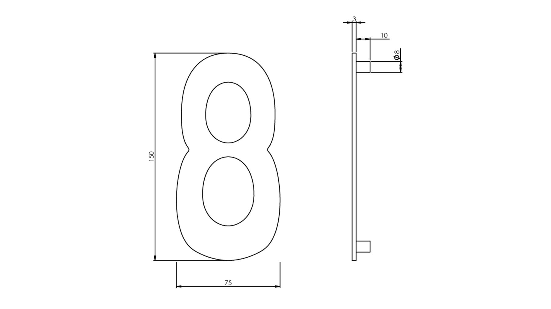 Huisnummer 8 150mm RVS geborsteld
